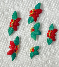 6 PCs Red and Green 3D Acrylic Poinsettia Nail Charms- Nail Flowers